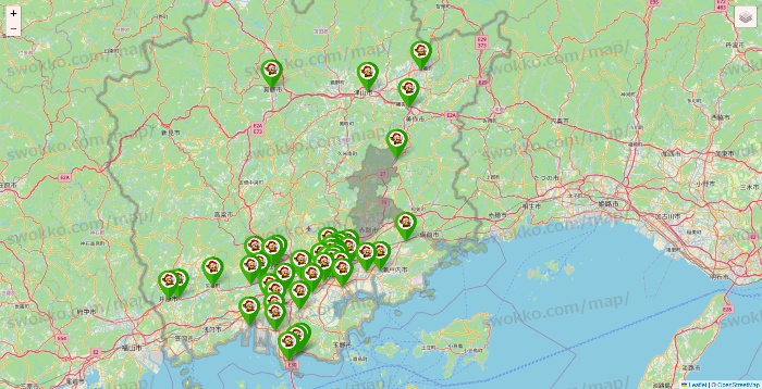 岡山県の大黒天系（ラ・ムー、ディオ、バリュー100、ザ・大黒天）の店舗地図