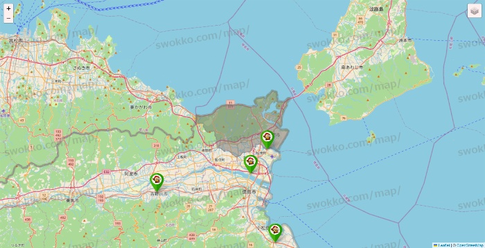 徳島県の大黒天系（ラ・ムー、ディオ、バリュー100、ザ・大黒天）の店舗地図