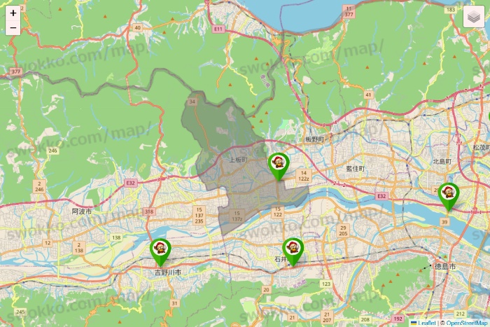 徳島県の大黒天系（ラ・ムー、ディオ、バリュー100、ザ・大黒天）の店舗地図