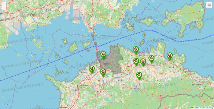 香川県の大黒天系（ラ・ムー、ディオ、バリュー100、ザ・大黒天）の店舗地図