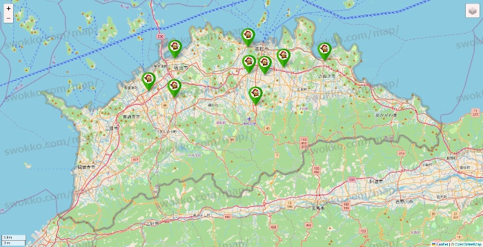 香川県の大黒天系（ラ・ムー、ディオ、バリュー100、ザ・大黒天）の店舗地図