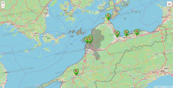 愛媛県の大黒天系（ラ・ムー、ディオ、バリュー100、ザ・大黒天）の店舗地図