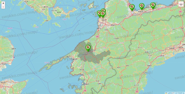 愛媛県の大黒天系（ラ・ムー、ディオ、バリュー100、ザ・大黒天）の店舗地図