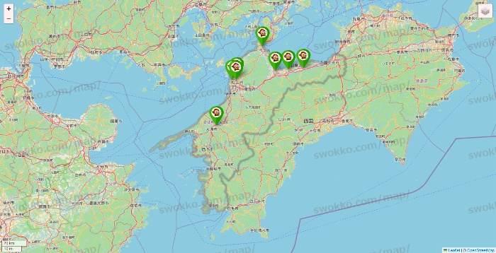 愛媛県の大黒天系（ラ・ムー、ディオ、バリュー100、ザ・大黒天）の店舗地図