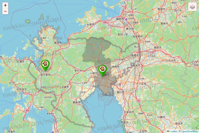 佐賀県の大黒天系（ラ・ムー、ディオ、バリュー100、ザ・大黒天）の店舗地図