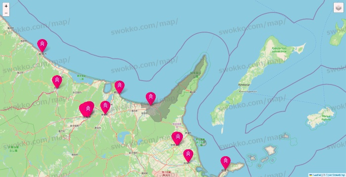 北海道のダイソー（DASIO）の店舗地図