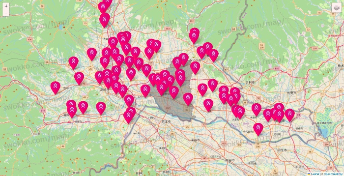 群馬県のダイソー（DASIO）の店舗地図