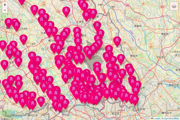 埼玉県のダイソー（DASIO）の店舗地図