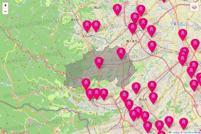 埼玉県のダイソー（DASIO）の店舗地図