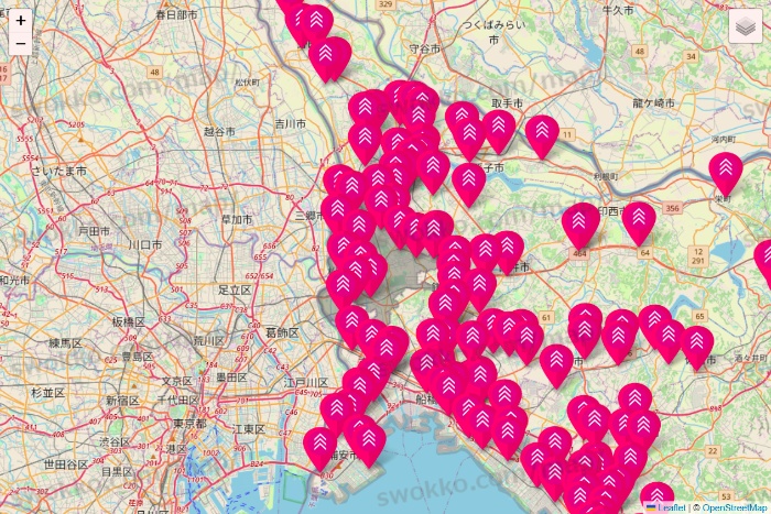 千葉県のダイソー（DASIO）の店舗地図