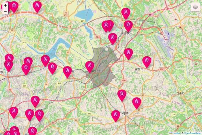 千葉県のダイソー（DASIO）の店舗地図