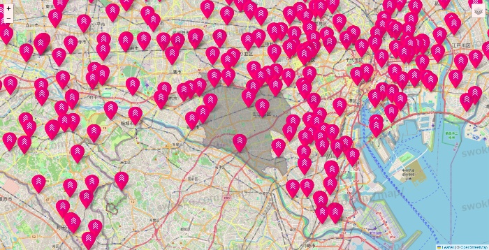 東京都のダイソー（DASIO）の店舗地図