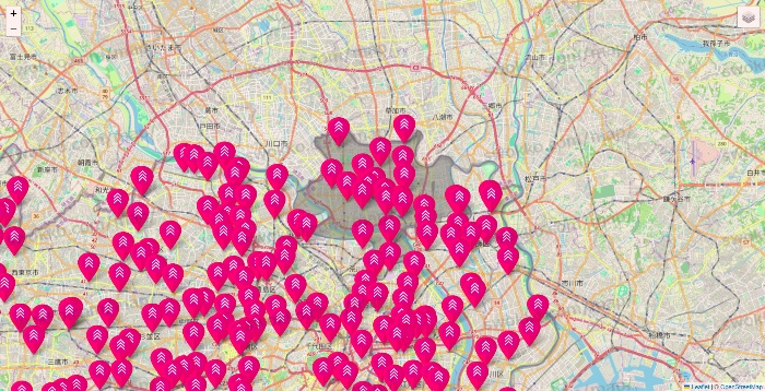 東京都のダイソー（DASIO）の店舗地図