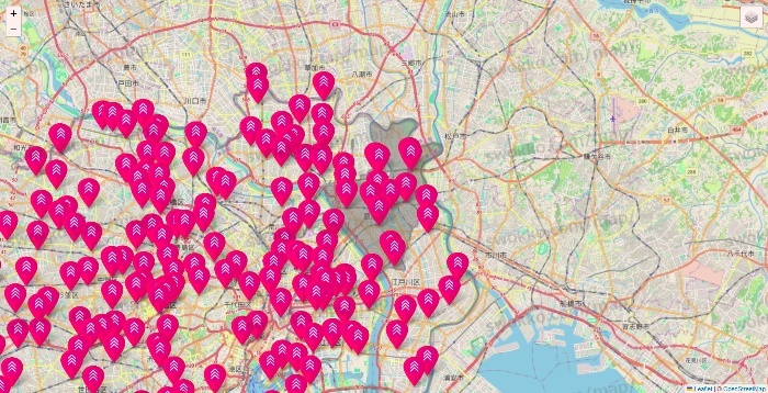 東京都のダイソー（DASIO）の店舗地図