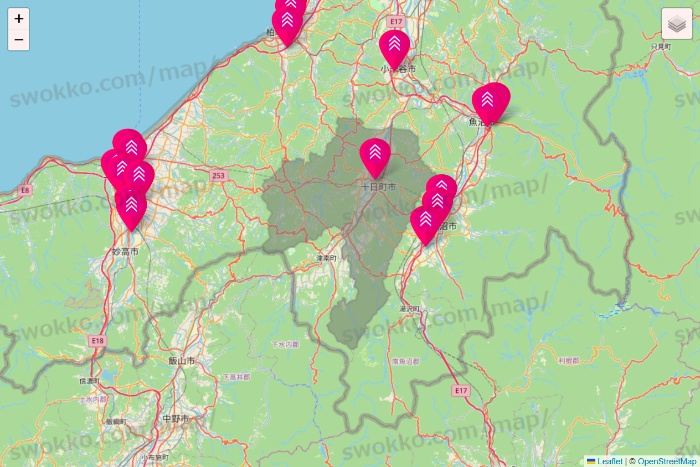 新潟県のダイソー（DASIO）の店舗地図