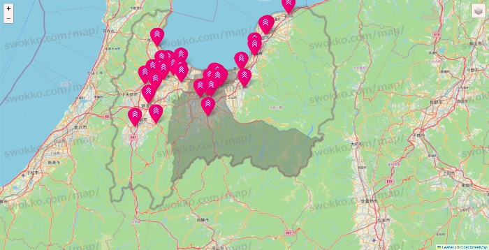 富山県のダイソー（DASIO）の店舗地図