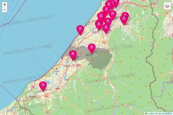 石川県のダイソー（DASIO）の店舗地図