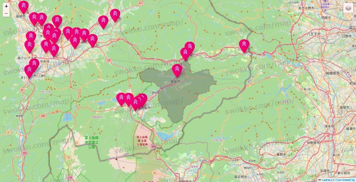 山梨県のダイソー（DASIO）の店舗地図