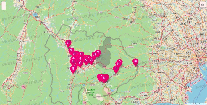 山梨県のダイソー（DASIO）の店舗地図