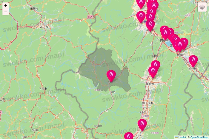 長野県のダイソー（DASIO）の店舗地図