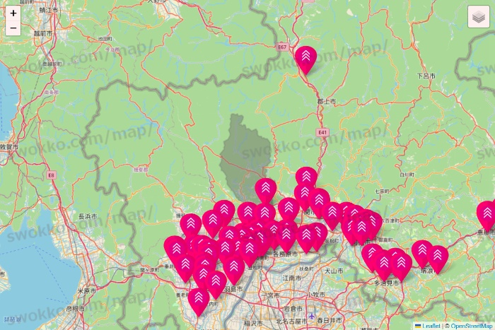 岐阜県のダイソー（DASIO）の店舗地図