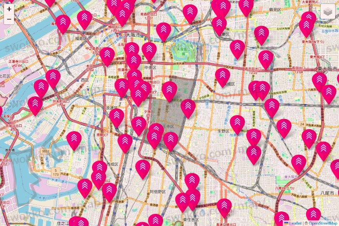 大阪府のダイソー（DASIO）の店舗地図