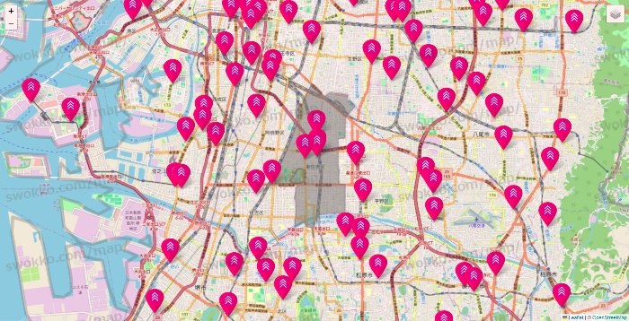 大阪府のダイソー（DASIO）の店舗地図