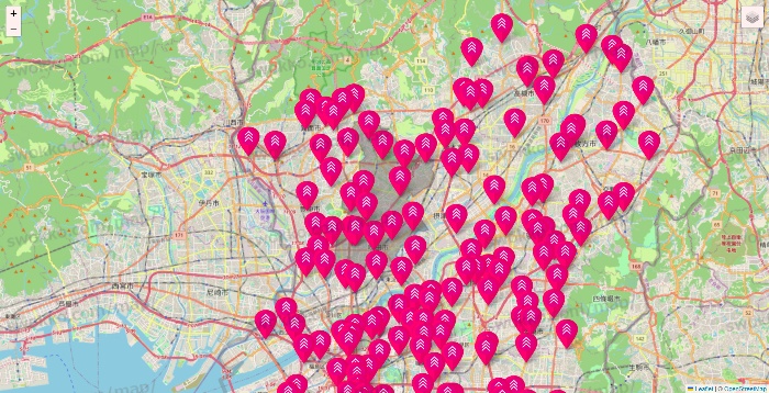 大阪府のダイソー（DASIO）の店舗地図