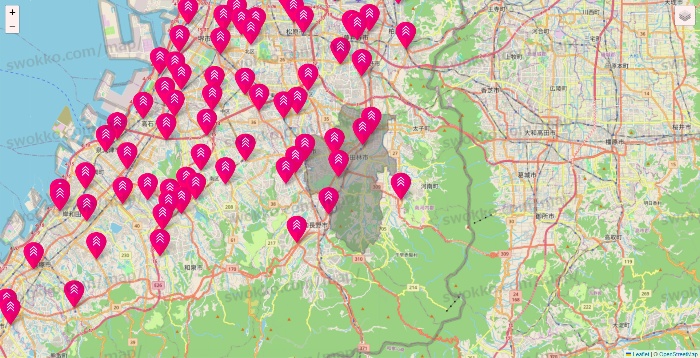 大阪府のダイソー（DASIO）の店舗地図