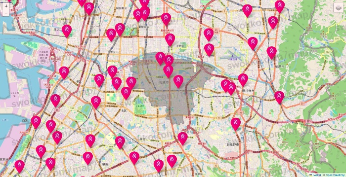 大阪府のダイソー（DASIO）の店舗地図