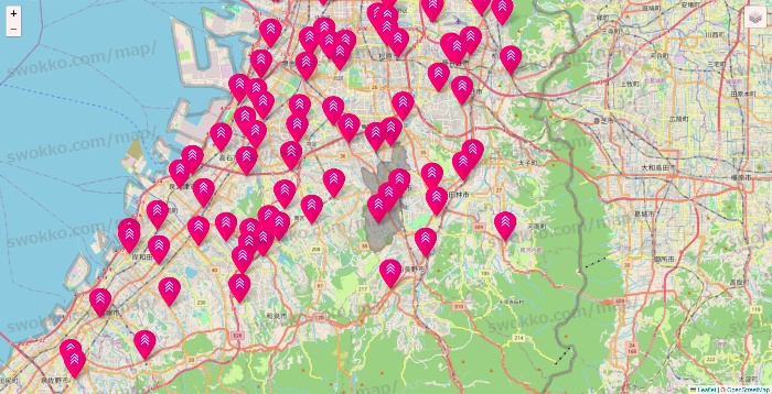 大阪府のダイソー（DASIO）の店舗地図