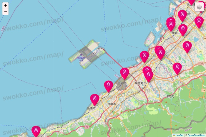 大阪府のダイソー（DASIO）の店舗地図