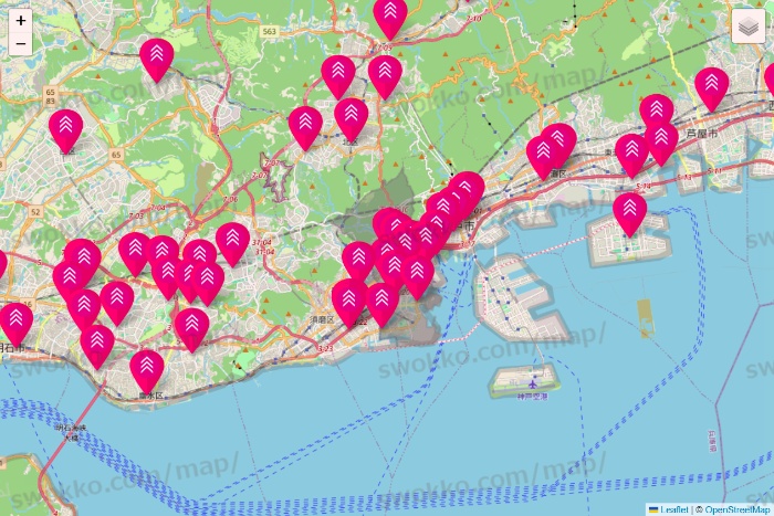 兵庫県のダイソー（DASIO）の店舗地図