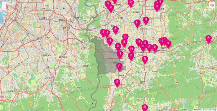 奈良県のダイソー（DASIO）の店舗地図