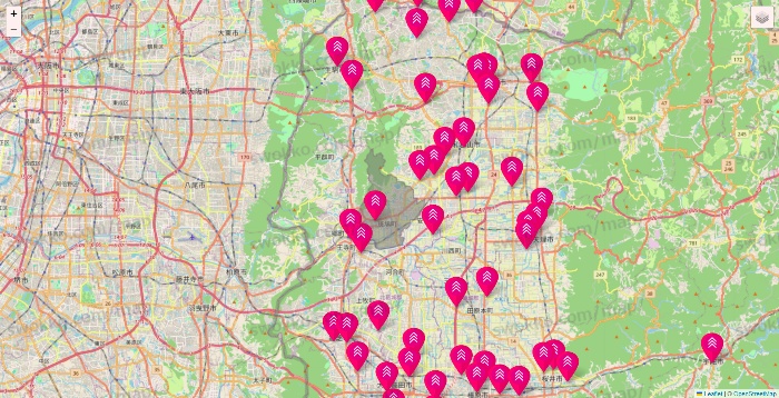 奈良県のダイソー（DASIO）の店舗地図