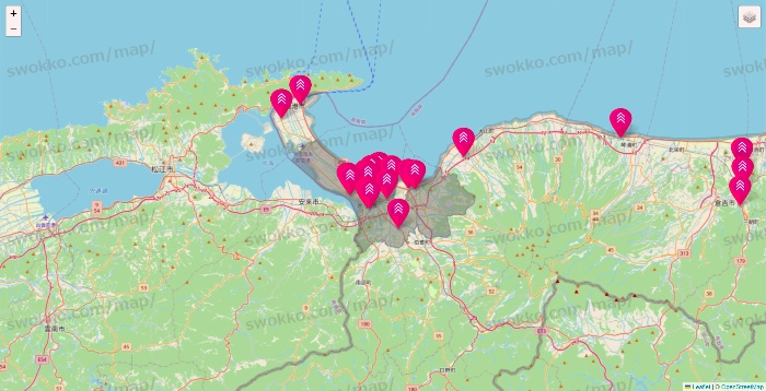 鳥取県のダイソー（DASIO）の店舗地図