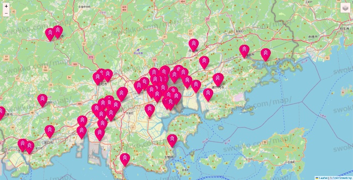 岡山県のダイソー（DASIO）の店舗地図