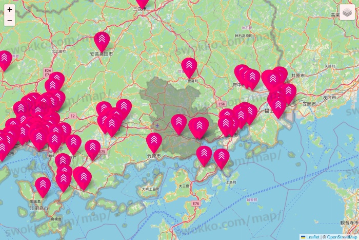 広島県のダイソー（DASIO）の店舗地図