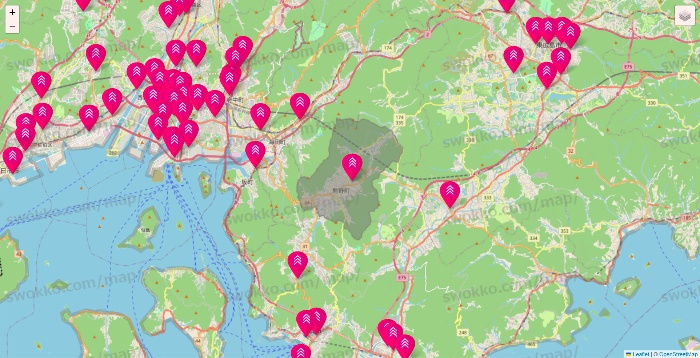 広島県のダイソー（DASIO）の店舗地図