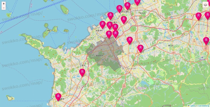 香川県のダイソー（DASIO）の店舗地図