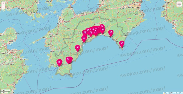 高知県のダイソー（DASIO）の店舗地図