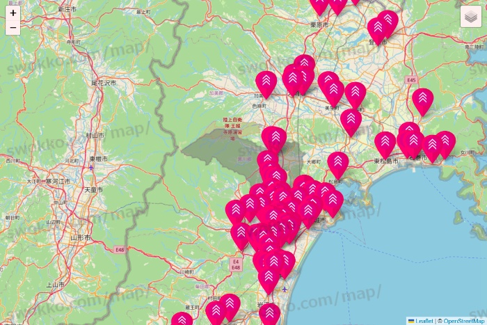 宮城県のダイソー（DASIO）の店舗地図