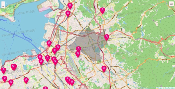 福岡県のダイソー（DASIO）の店舗地図