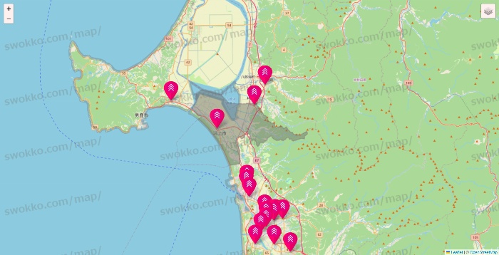 秋田県のダイソー（DASIO）の店舗地図