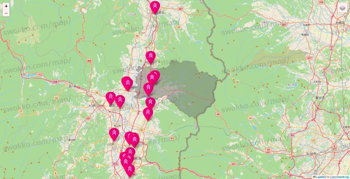 山形県のダイソー（DASIO）の店舗地図