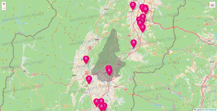 山形県のダイソー（DASIO）の店舗地図