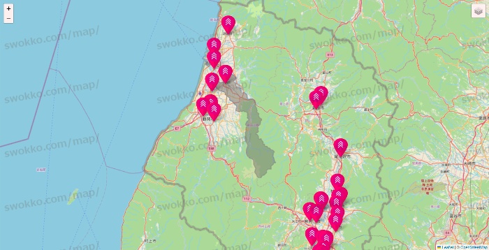 山形県のダイソー（DASIO）の店舗地図