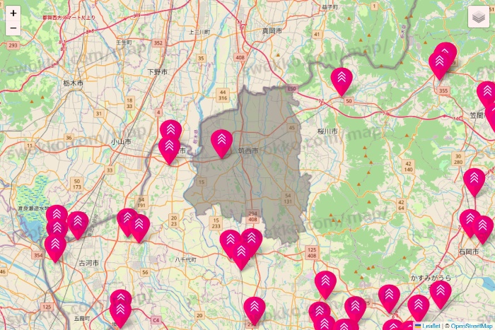 茨城県のダイソー（DASIO）の店舗地図