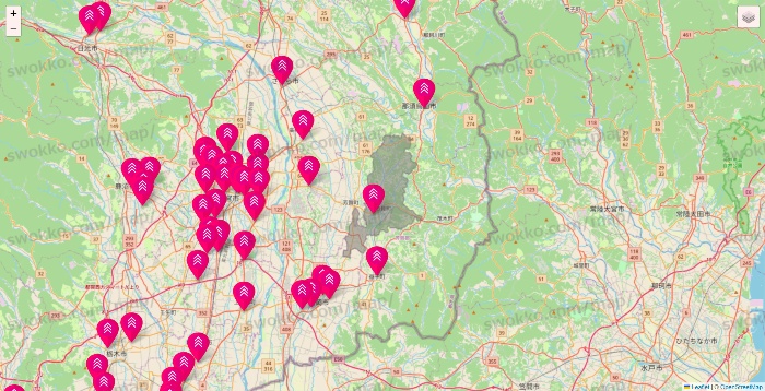 栃木県のダイソー（DASIO）の店舗地図