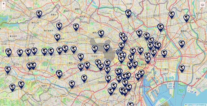 東京都の肉汁餃子のダンダダンの店舗地図